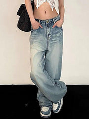Aiertu  Vintage Washed Mopping Loose Boyfriend Jeans Aiertu
