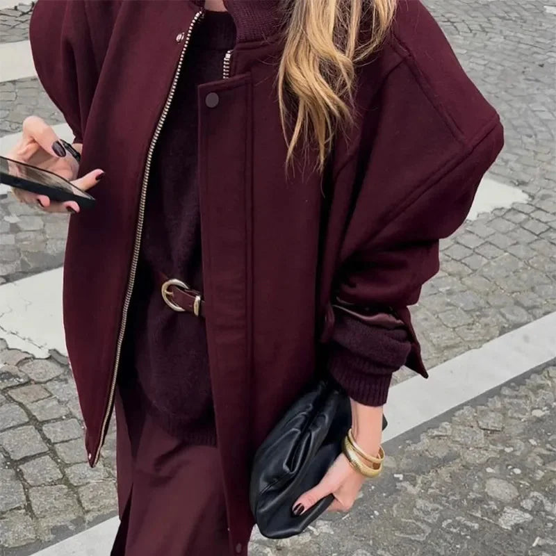 Aiertu  -  Chic Stand Collar Zipper Baseball Jersey Women Loose Casual Long Sleeve With Pocket Jackets Autumn Winter New Female Coats Aiertu