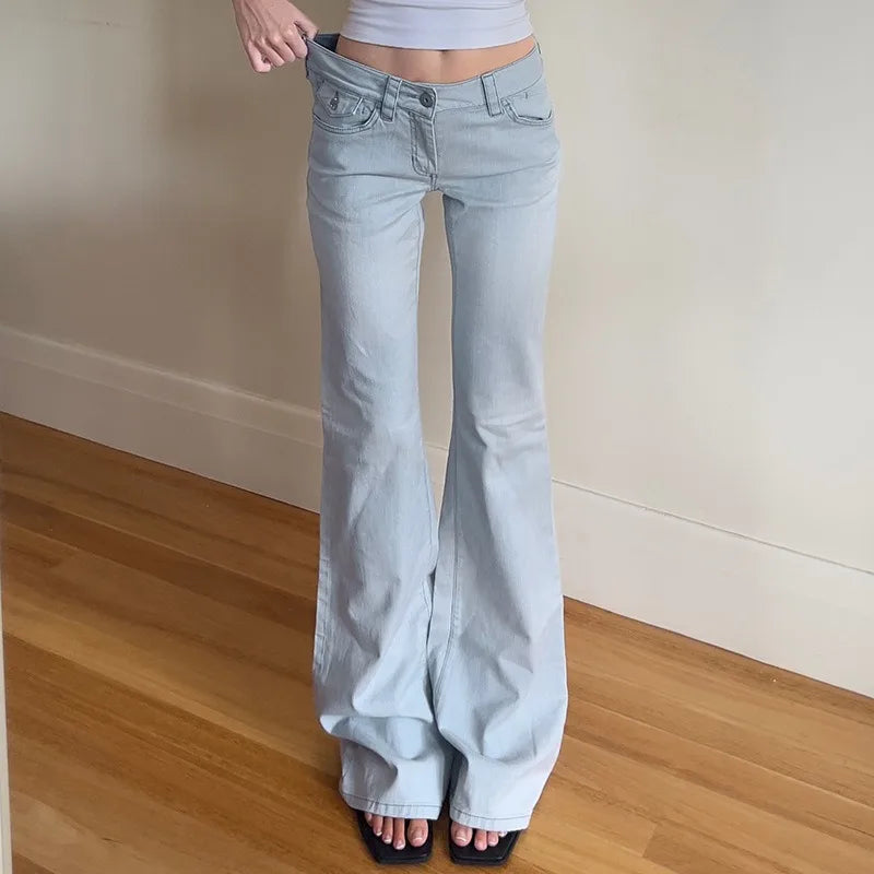 Aiertu  -  Low Rise Jeans 2000s Y2k Bottoms Flare Pants Summer Clothes for Woman Blue Denim Trousers P77-DG42 Aiertu