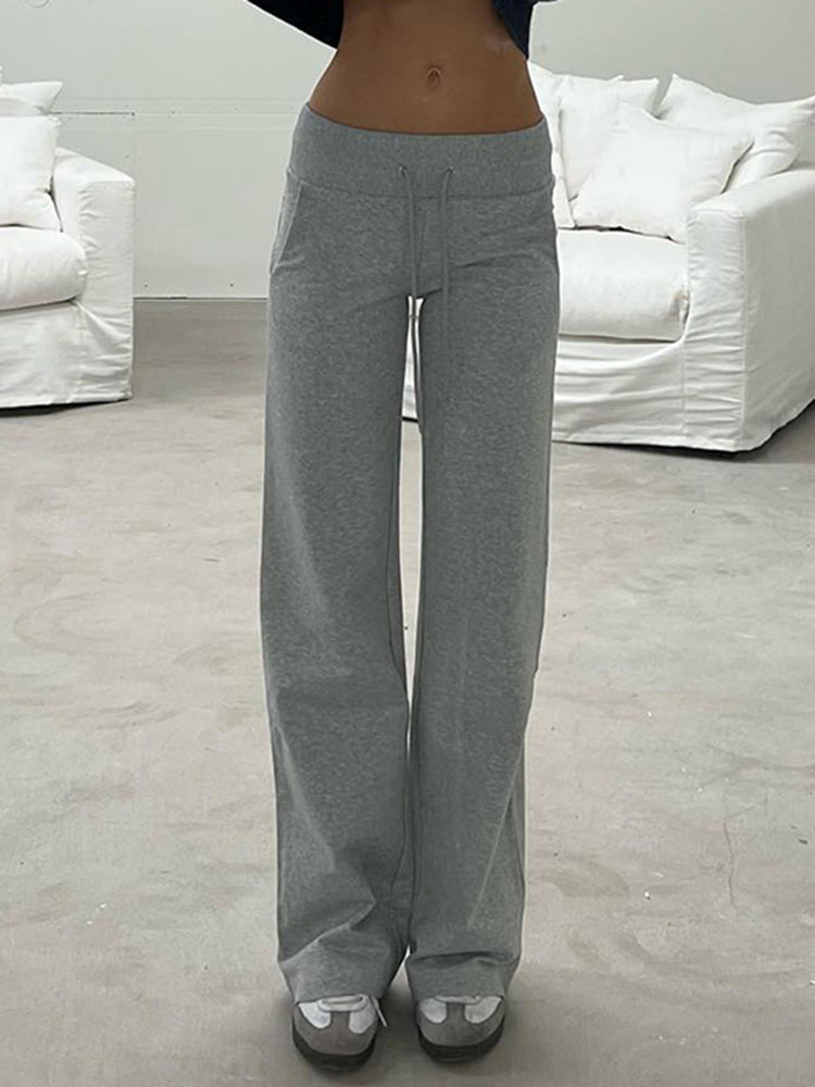 Aiertu - summer inspo Gray Drawstring Waist Casual Sweatpants Women Solid Simple Basic Minimalist Fitness Joggers Straight Pants Aiertu