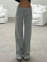 Aiertu - summer inspo Gray Drawstring Waist Casual Sweatpants Women Solid Simple Basic Minimalist Fitness Joggers Straight Pants Aiertu
