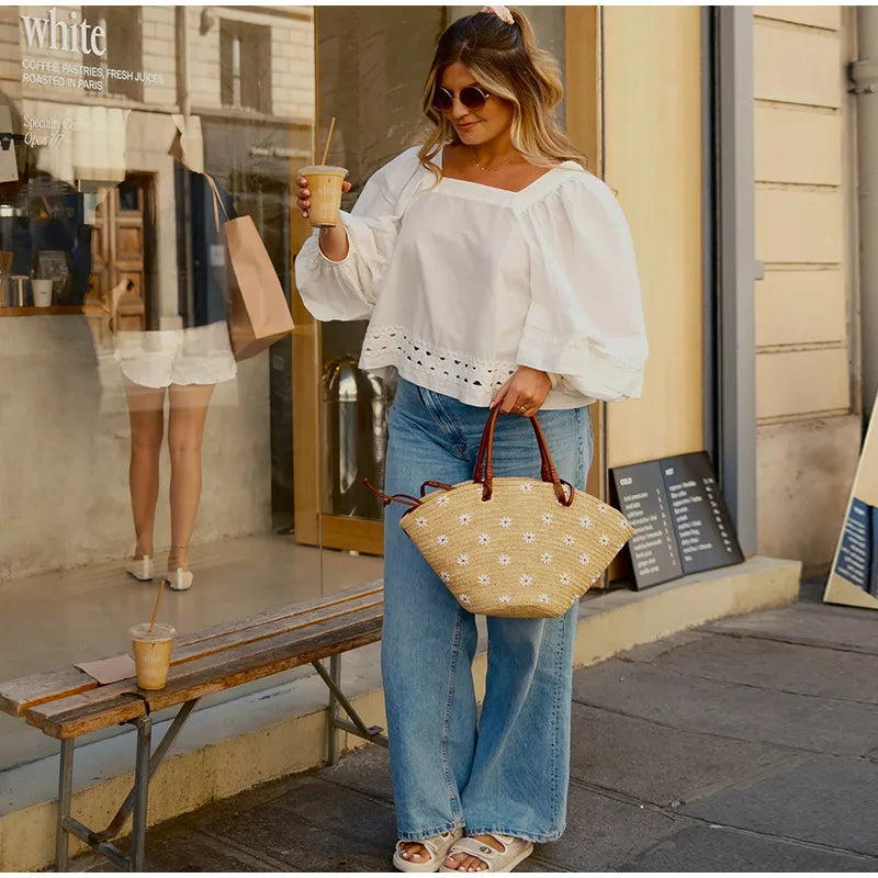 Aiertu  -  Women's Hollow Out Shirt Long Balloon Sleeve Loose Lady Shirts 2025 Spring Summer Fashion Female Blouse Street Outwear Aiertu