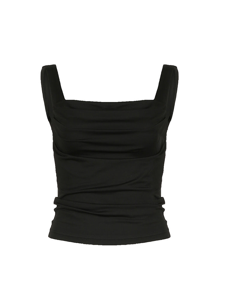 Aiertu - summer inspo Solid Backless Ruched Square Collar Basic Crop Top Women Slim Sexy Tank Vest Aiertu
