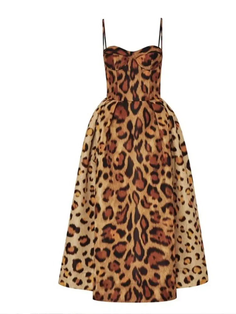 Aiertu  -  Women Sexy Leopard Print Wrapped Chest Long Dress Elegant Backless Pleated Hem High Waist Dresses 2026 New Lady Party Robes Aiertu
