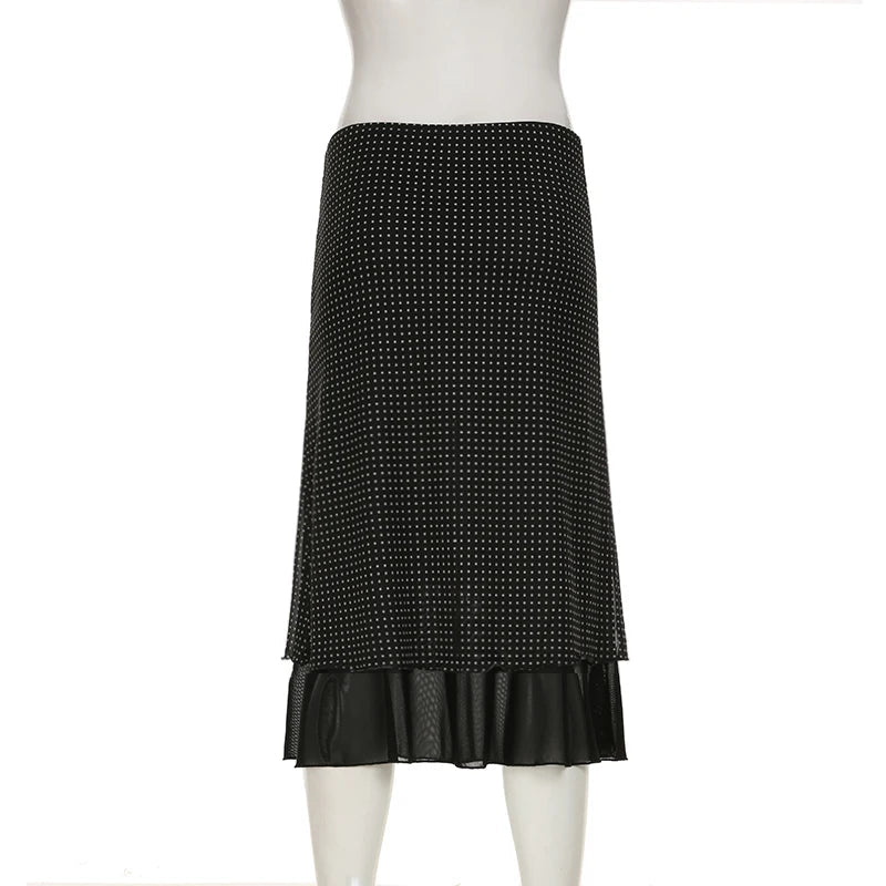 Aiertu  Patchwork Polka Dot Skirt Basic All-match Streetwear Layered Long Straight Skirt Y2K Casual Fashion Outfits Aiertu