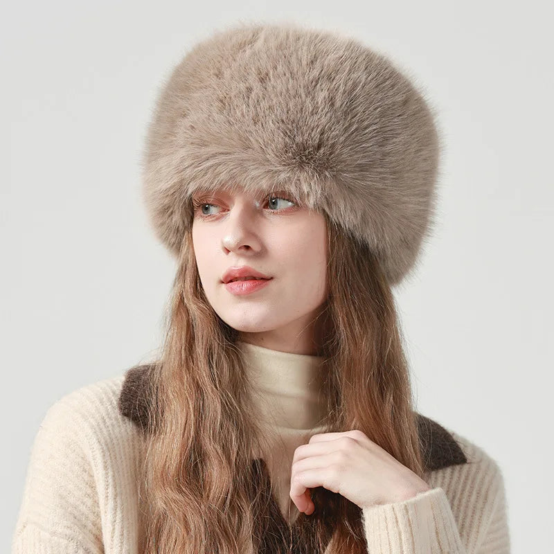 Aiertu  -   Mink Bucket Hat for Women Winter Fluffy Fur Warm Beanies Plush Earflap Hat Outdoor Windproof Ear Protection Skiing Cap Aiertu