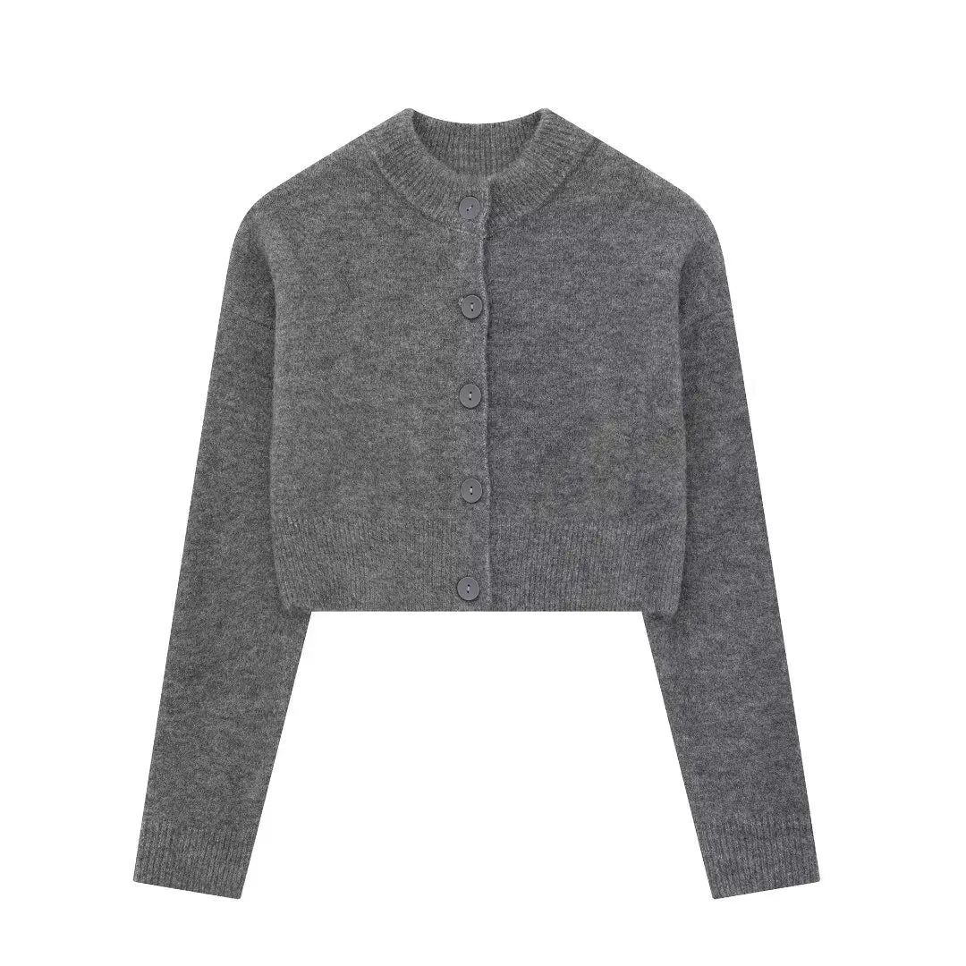 Aiertu  -  Women Cropped Knit Cardigan Sweater Single Breasted Long Sleeve O Neck Coat Elegant Solid Outerwear Female Chic Top Aiertu