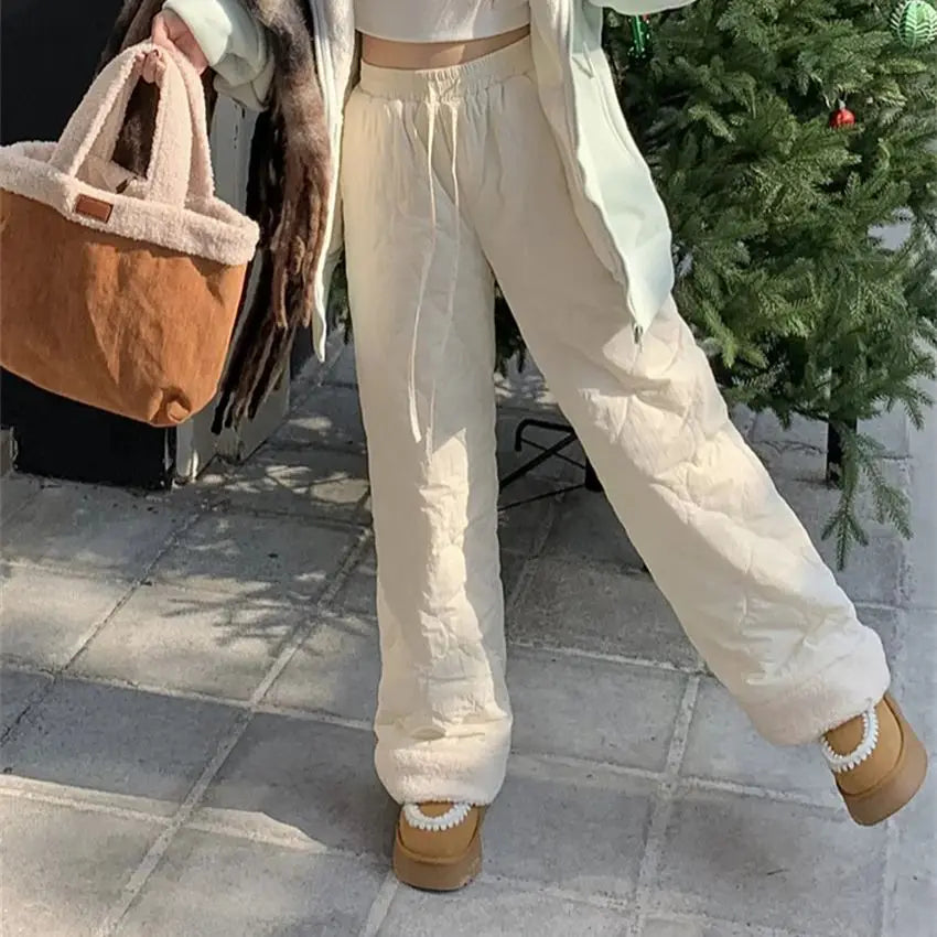 Aiertu  -  Cotton Pants Women Chic Loose Daily Warm 2026 Winter Gentle Straight Wide Leg Fashion Daily New High Waist Slim Aiertu