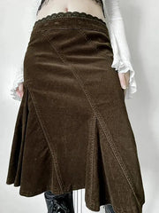 Aiertu  -Vintage Lace Trim A-Line Midi Skirt aiertu
