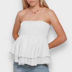 Aiertu  Summer Shirred Tube Tops for Women Off Shoulder Backless Sleeveless Layered Ruffle Vest for Party Club Aiertu