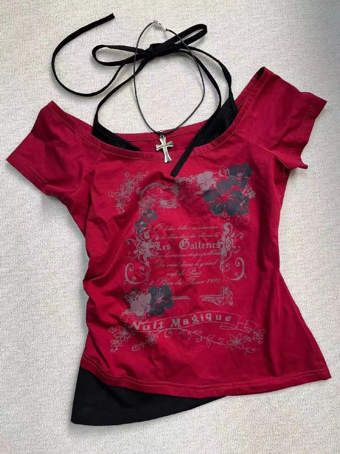 Aiertu  -  Retro Streetwear Y2K Letter Print T-Shirt Women Fashion Street Millennial Trend One Neck Spice Girl Slim Harajuku Casual Top Aiertu