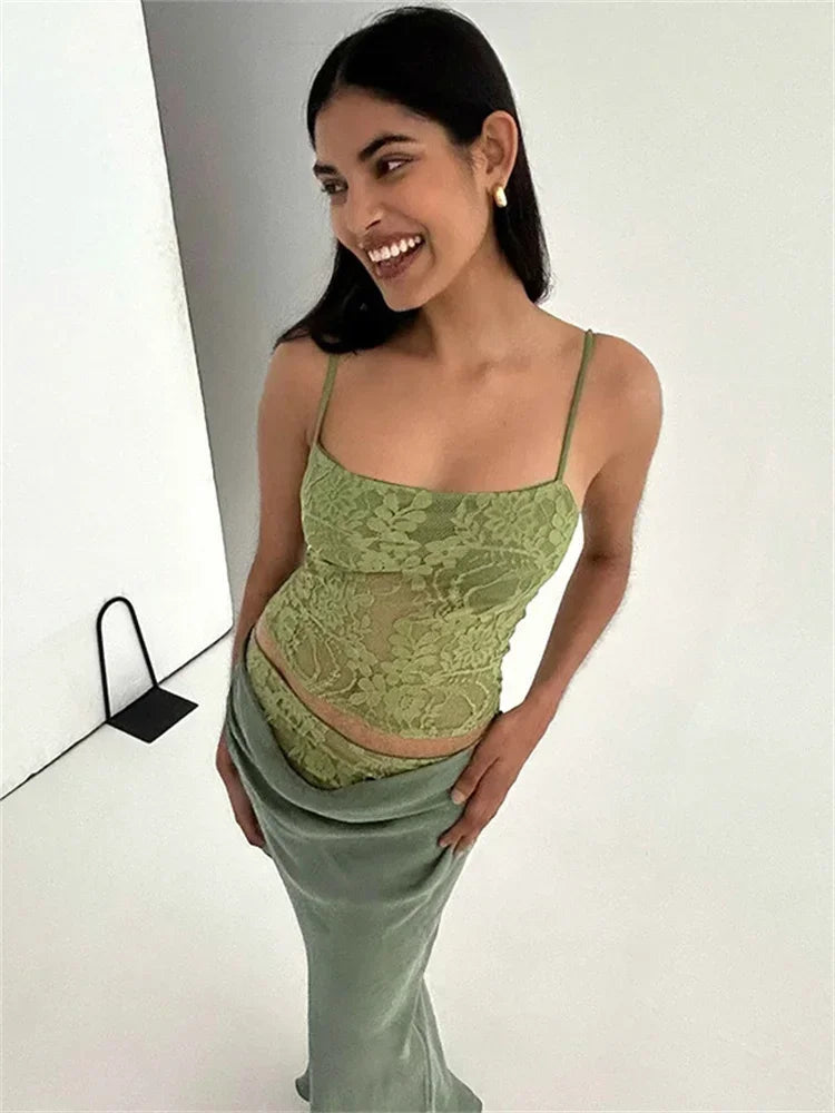 Aiertu  -  Fashion Printed 2 Piece-Set Long Skirt For Women Spaghetti Backless Vest Pullover And High Waist Maxi Skirt Sets Clothes Aiertu