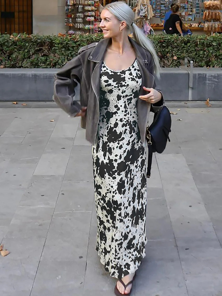 Aiertu  -  Leopard Print Long Dresses For Women Summer Chic Sexy U Collar Sleeveless Maxi Dress Streetwear Fashion Elegant A-line Vestidos Aiertu