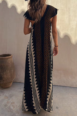 Aiertu  -  Casual College Geometric Print Fold V Neck A Line Dresses Aiertu