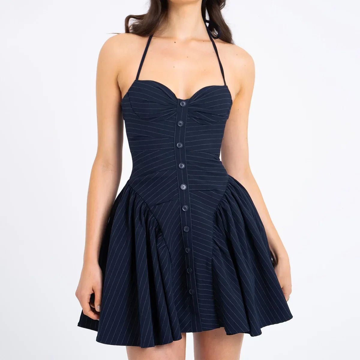 Aiertu  -  Pure Desire Style Striped Hanging Neck, Waist, and Bareback Dress for Female Niche Women's High End Dress 2025 Aiertu