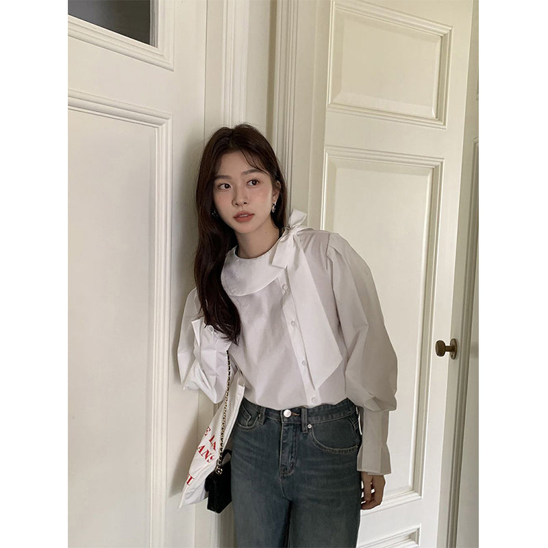 Aiertu Elegant White Shirts Women Vintage Bow Bandage Blouses Spring Office Lady Korean Long Sleeve All Match Chic Designer Tops Aiertu