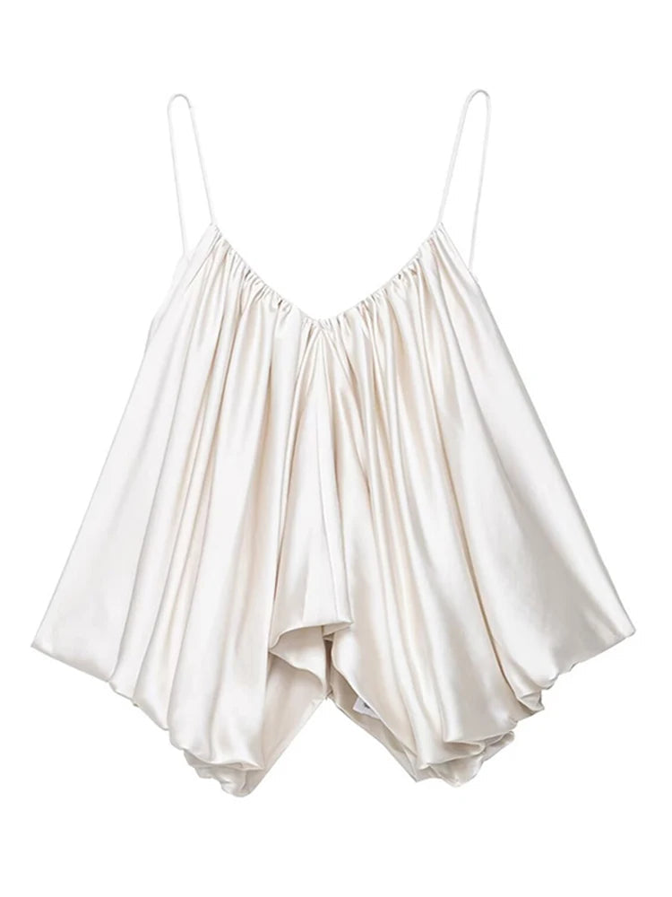 Aiertu  -  Y2k Satin Pleated Cropped Vest For Women Summer Elegant Irregular Hem Suspender Tops Female Street Backless Sleeveless Chic Tank Aiertu