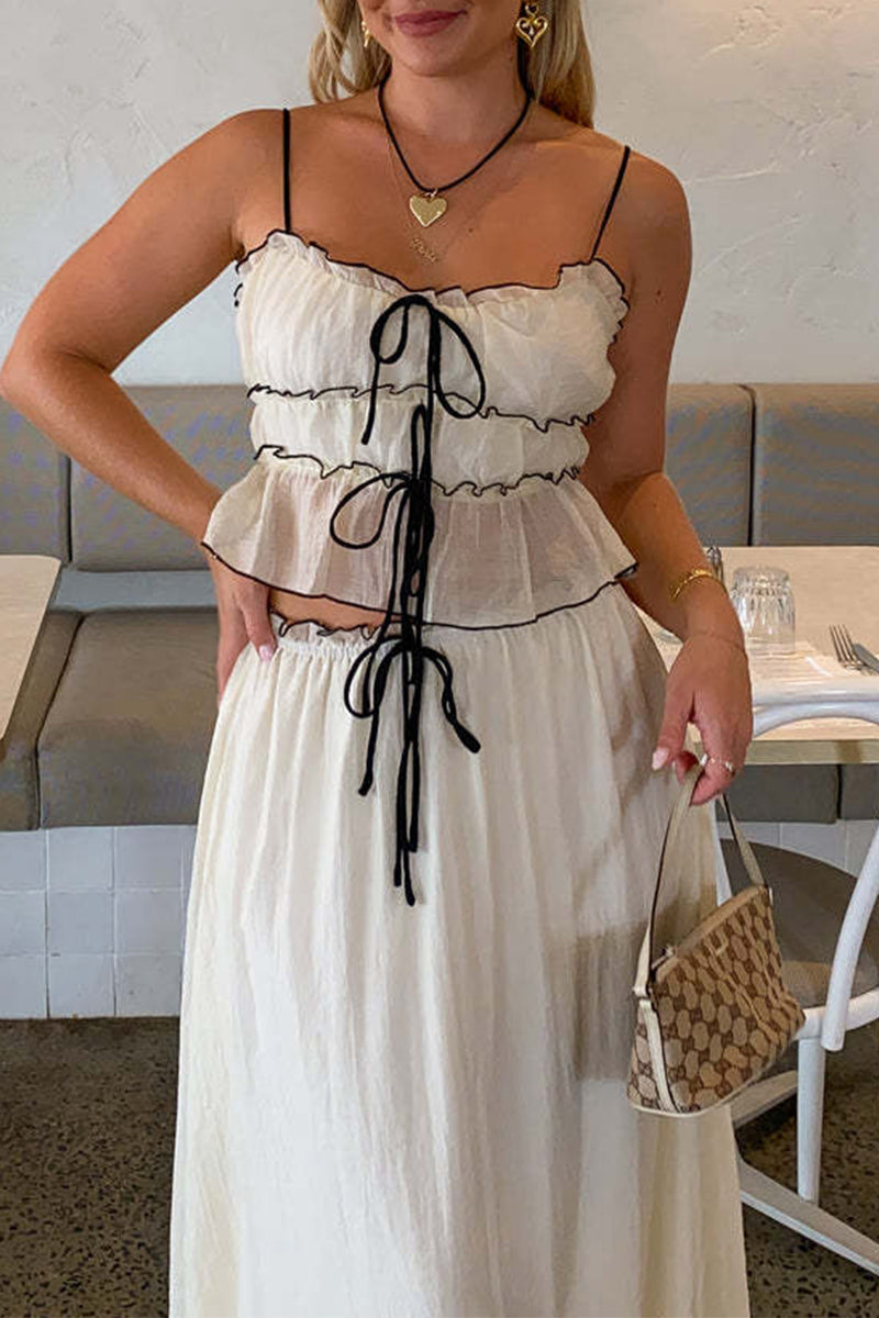 Aiertu  -  Sweet Elegant Solid Fold With Bow U Neck Sleeveless Two Pieces Aiertu