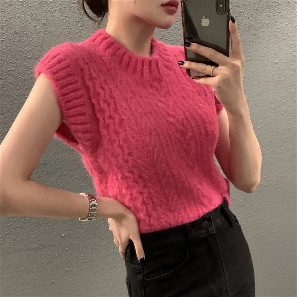 Aiertu  -  Pullovers Sweaters Vest Loose Women Chic Gentle Spring Office Lady Slim Knitted Casual All Match Sleeveless Vintage Aiertu