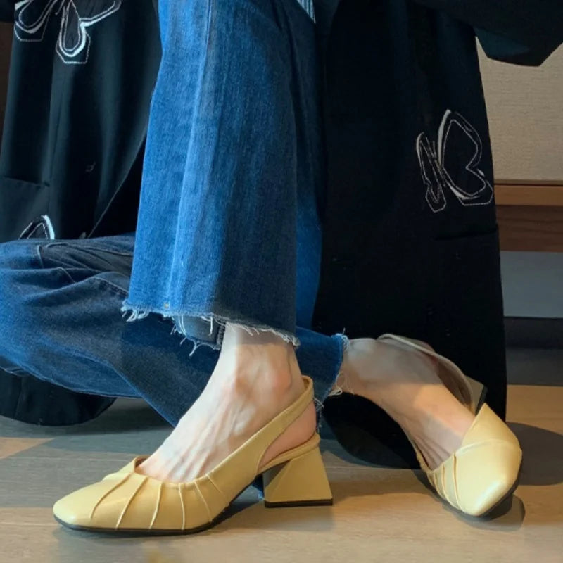 Aiertu  -  Summer Elegant Ladies Sandals Fashion Ladies Elastic Flat Heel Women Shallow Party Shoes Square Heel sandalias de mujer Aiertu