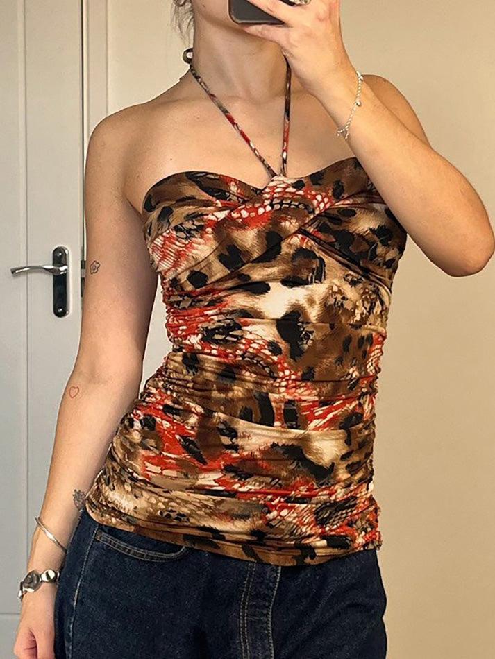 Aiertu  -Vintage Print Sexy Backless Halter Tank Top aiertu