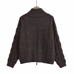 Aiertu  -  casual winter outfits Women Coffee Knitted Yarn Twist Cardigan Women Autumn Winter Stand Collar Zipper Thick Sweater Female Retro Tops Aiertu