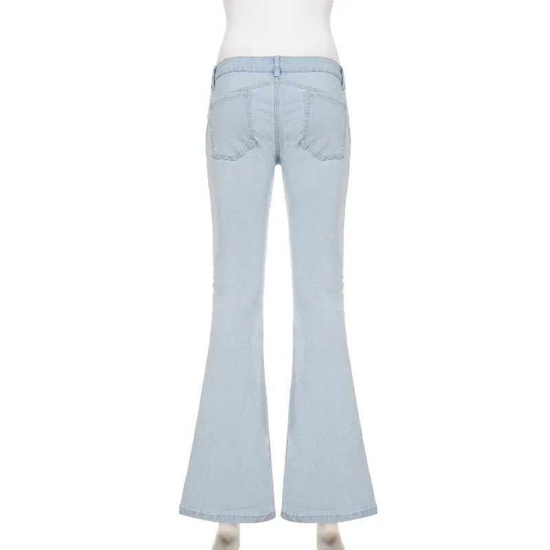 Aiertu  -  Low Rise Jeans 2000s Y2k Bottoms Flare Pants Summer Clothes for Woman Blue Denim Trousers P77-DG42 Aiertu