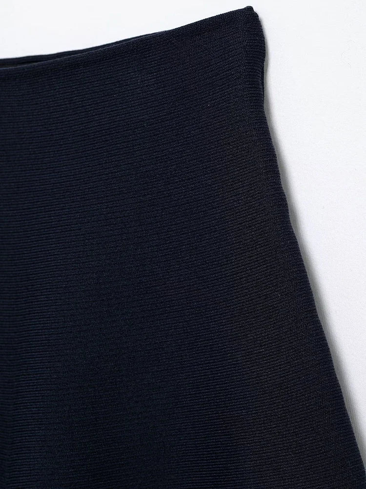 Aiertu  Women Fashion Navy Blue A-Line Knitted Mini Skirt Vintage High Elastic Waist Female Chic Lady Skirts Aiertu