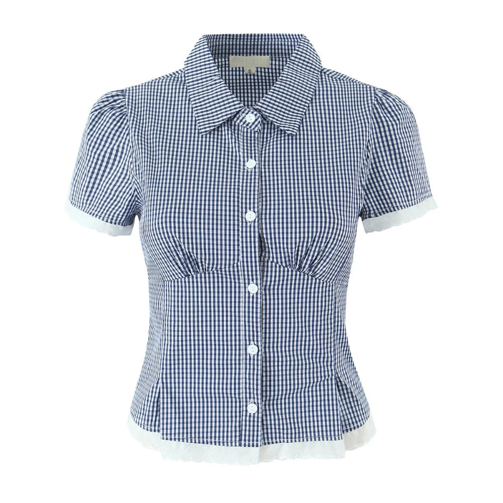 Aiertu    -  Solid Two Peice Set for Women Lapel Short Sleeve Shirt Low Waist Spliced Fungus Edge Mini Skirt Sweet Suit Female Aiertu