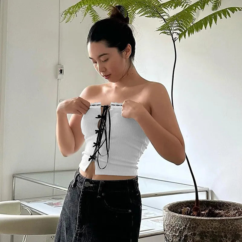 Aiertu  -  Pure desire wind contrasting color tube top hollow strap strap sleeveless tube top women's spring and summer Aiertu