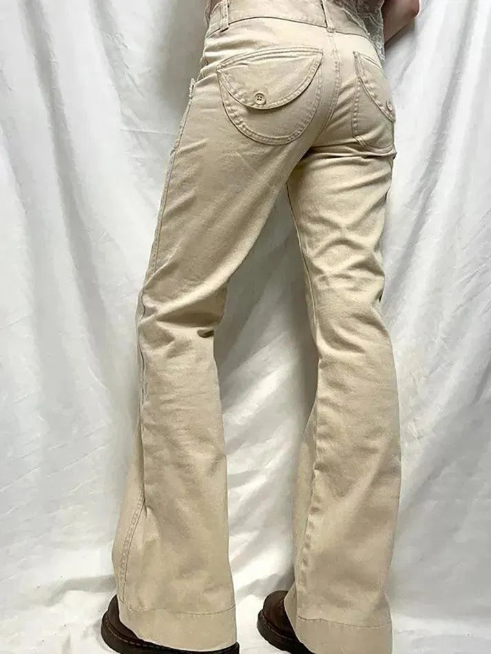 Aiertu  -  Double-Button Low-Rise Straight-Leg Pants Aiertu
