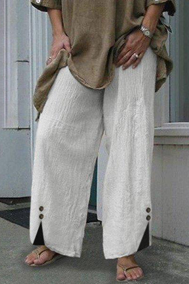 Aiertu  -  Casual Solid Patchwork Buttons Straight Wide Leg Solid Color Bottoms(6 Colors) Aiertu