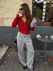 Aiertu  -  New Red Flower Decor Knitted Cardigan Women 2025 Spring Long Sleeve V Neck Sweaters Streetwear Elegant Fashion Thin Jumper Femme Aiertu