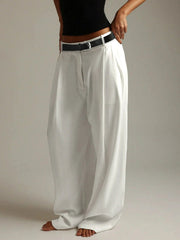 Aiertu  -  Casual White Loose Suit Pants with Belt Women Summer Street Style Baggy Straight Trouser Korean Fashion All-match Capris Aiertu