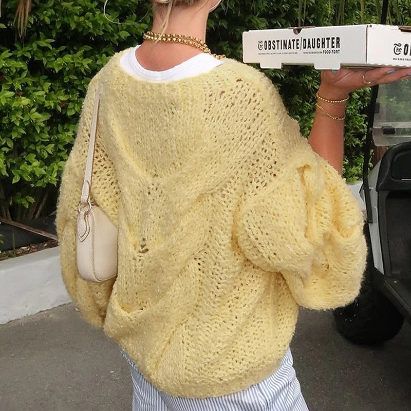 Aiertu  -  Women's Hand-knitted Twist Sweater Pullover Loose Fashion Versatile Long Sleeve Knitted Top Solid Color Autumn Winter New Aiertu