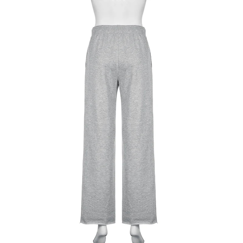 Aiertu  -  Casual Solid Basic Knitted Women Pants Sweatpants Straight Leg Streetwear Autumn Winter Full Length Trousers Bottoms Aiertu