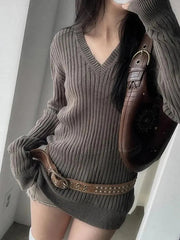 Aiertu  -Vintage V-Neck Striped Long Sleeve Sweater aiertu