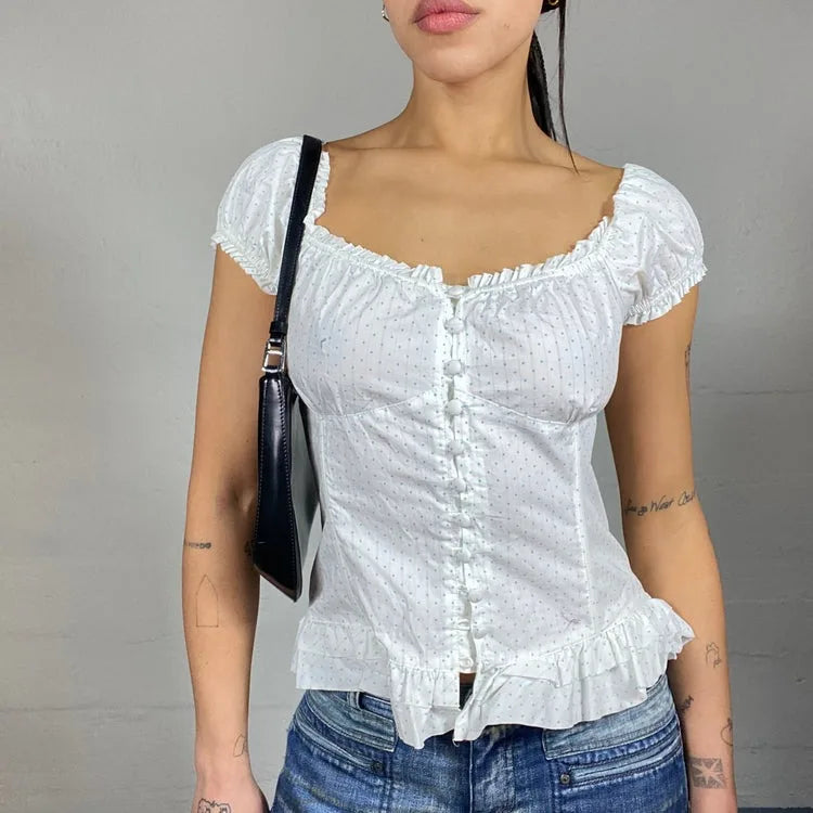 Aiertu  -   Women s Casual Loose Fit Blouse Floral Print V-Neck Short Sleeve Button Front Shirt Fashion Tops Summer Wear Aiertu
