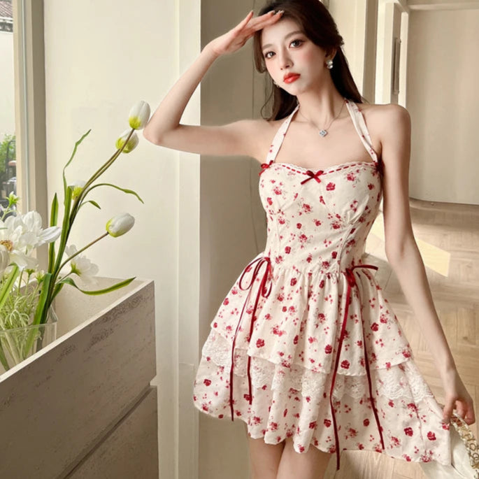 Aiertu  Cherry Bird Red Ribbon Coquette Dress Aiertu