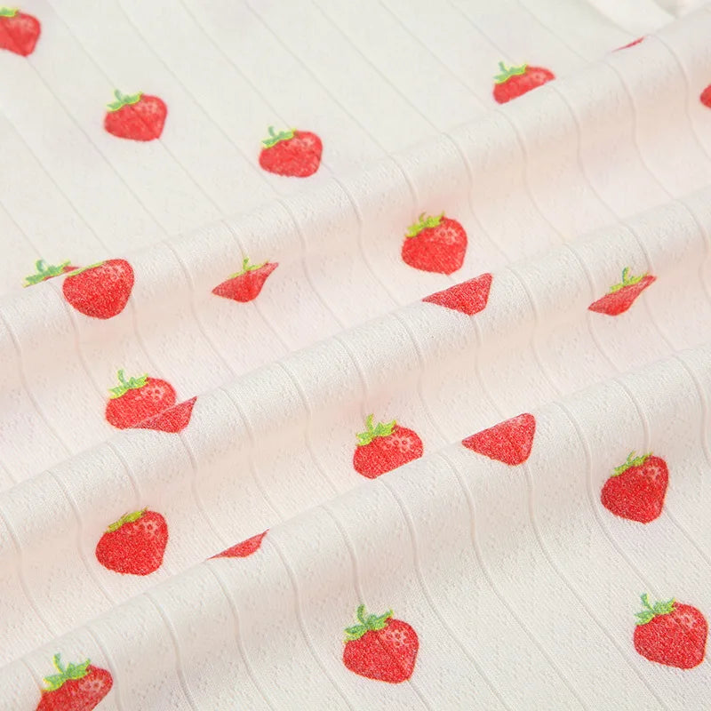 Aiertu  -  Strawberry Printed Tank Top Straight Leg Pants 2 Piece Set Women's Color Contrasting Pajama Leisure Suit Homewear Aiertu