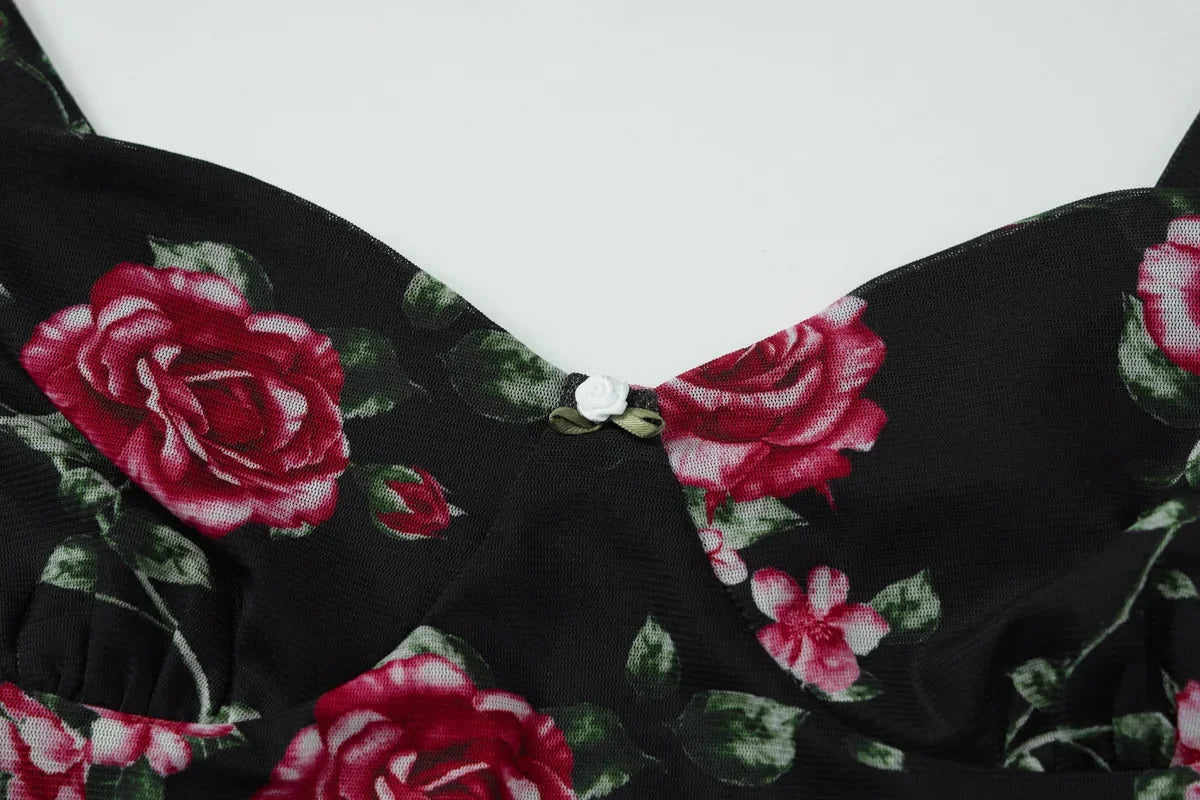Aiertu  -  Fashion Sleeveless Floral Print Mesh Lace Dresses for Women 2026 Summer Spaghetti Strap Backless Bodycon Mini Party Club Dress Aiertu