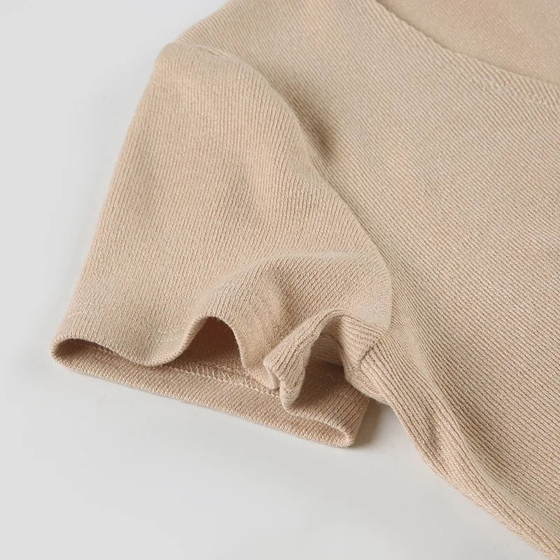 Aiertu  -  2025 Summer New Knitted Mini Dress Female Elegant V Neck Buttons Short Sleeve Dress High Elasticity Casual Women's Dress Aiertu