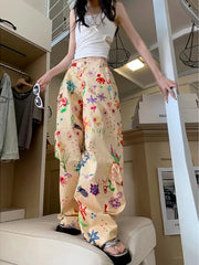 Aiertu  -  Streetwear Kawaii Cargo Pants Women Hip Hop Graffiti Print Harajuku Wide Leg Pants Casual Loose Y2k Trousers Summer Aiertu