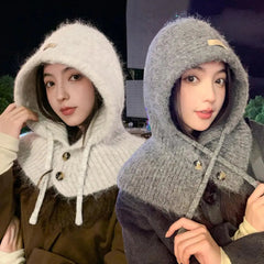 Aiertu  -  Winter Balaclava Hat Warm Knitted Women's Hood Hat Caps Cap Outdoor Pullover Color One-piece Solid Neck Cashmere Pullover Hat Aiertu