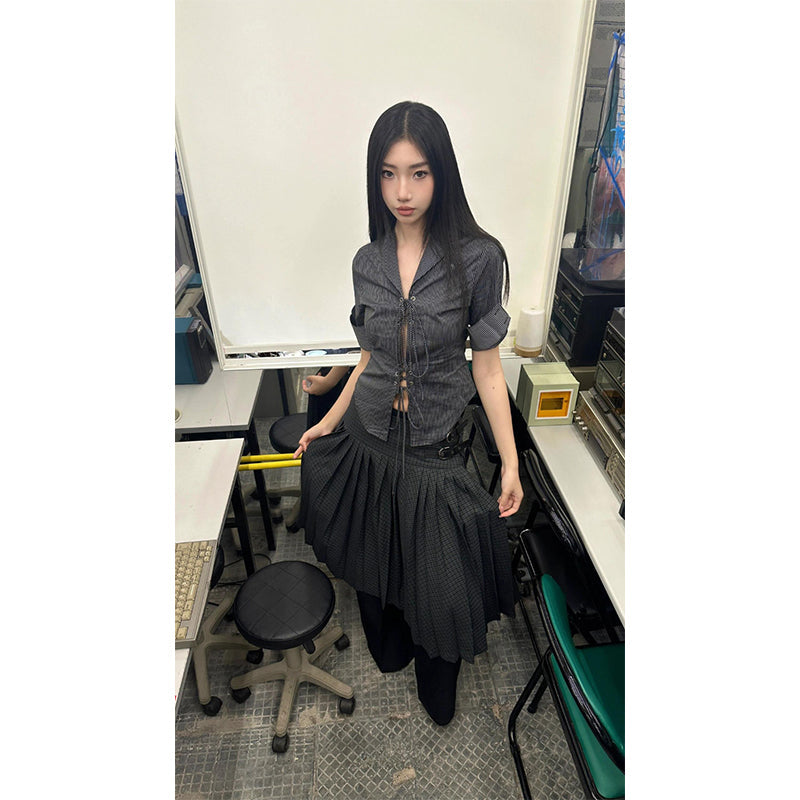 Aiertu Vintage Cropped Striped Shirts Women Y2K Aesthetic Sexy Hollow Out Bandage Blouses Summer Harajuku Korean Slim Tops New Aiertu