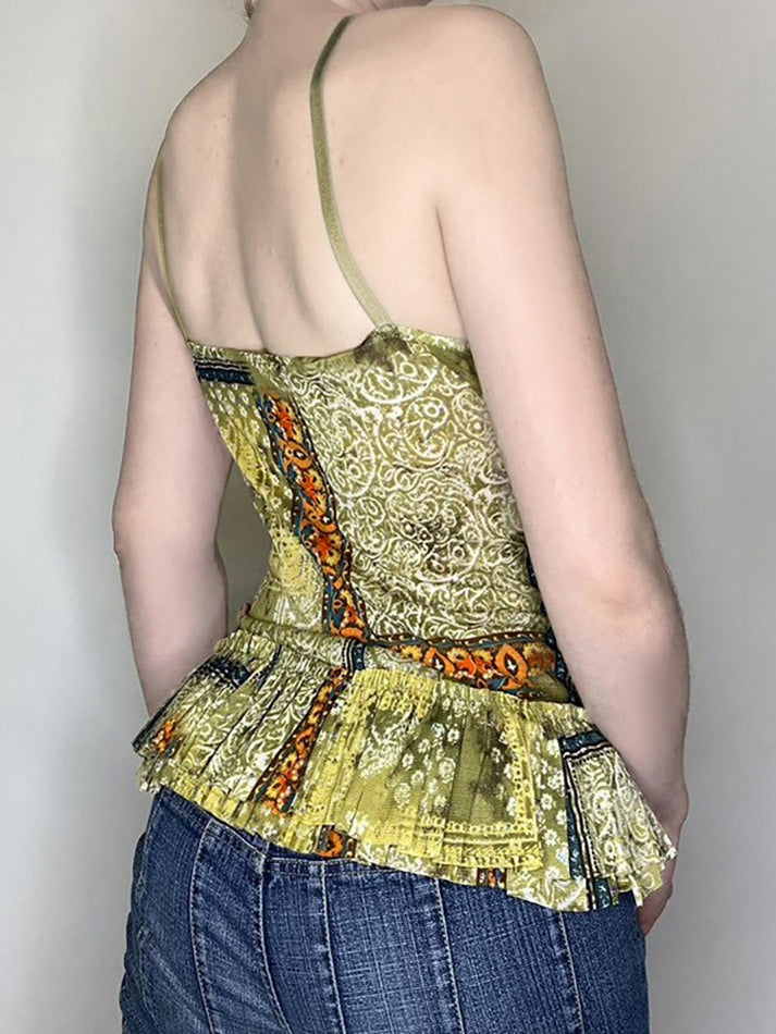 Aiertu  -Vintage Printed Lace Bow Tie Cami Top aiertu