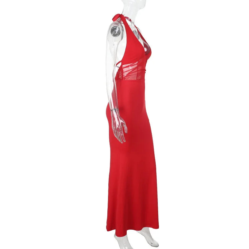 Aiertu  -  Sexy Hanging Collar Backless Tight Long Dress Women Slim Lace Up Party Dress Club Evening Dress Summer New 2026 Vestido Aiertu