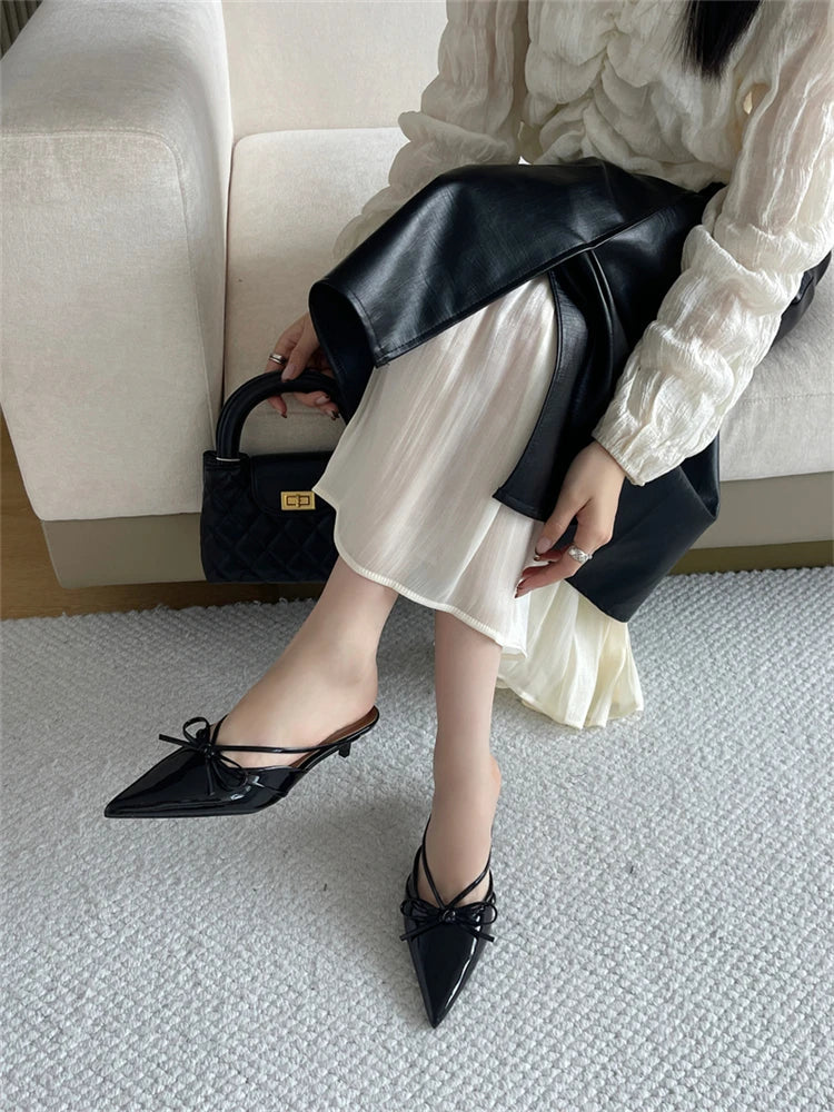 Aiertu  -  2025 New Fashion Pointed Toe Mules Women Slippers Thin Low Heels Sandals Elegant Dress Party Ladies Shoes Aiertu