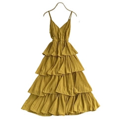 Aiertu  -  Travel Vacation Beach Dress Women's Solid Color Halter Pleated Cake Dress Aiertu