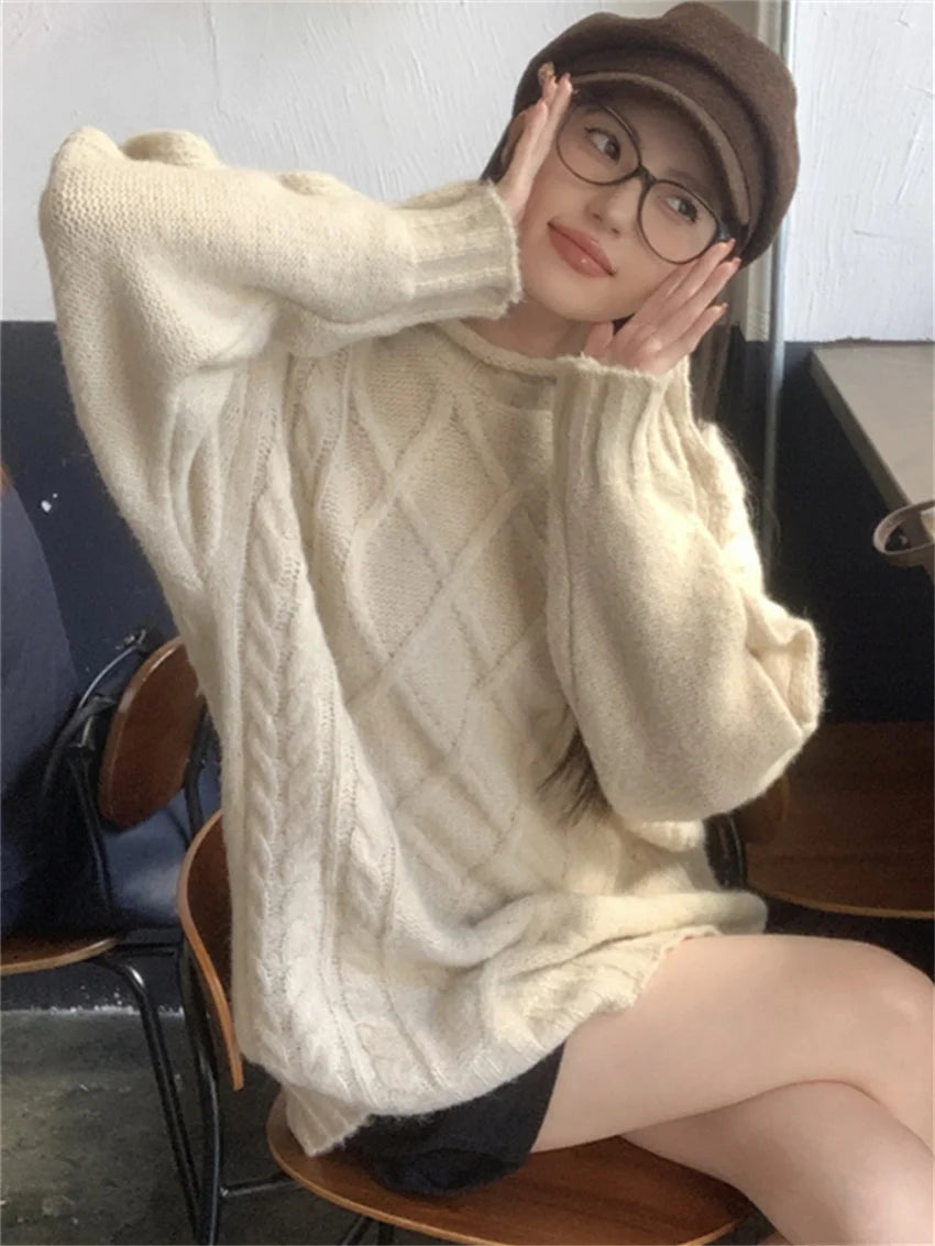 Aiertu  -  Winter Oversize Sweaters Women Apricot Thicken Loose Daily Knitted Office Lady Pullovers Fashion Casual All Match Aiertu